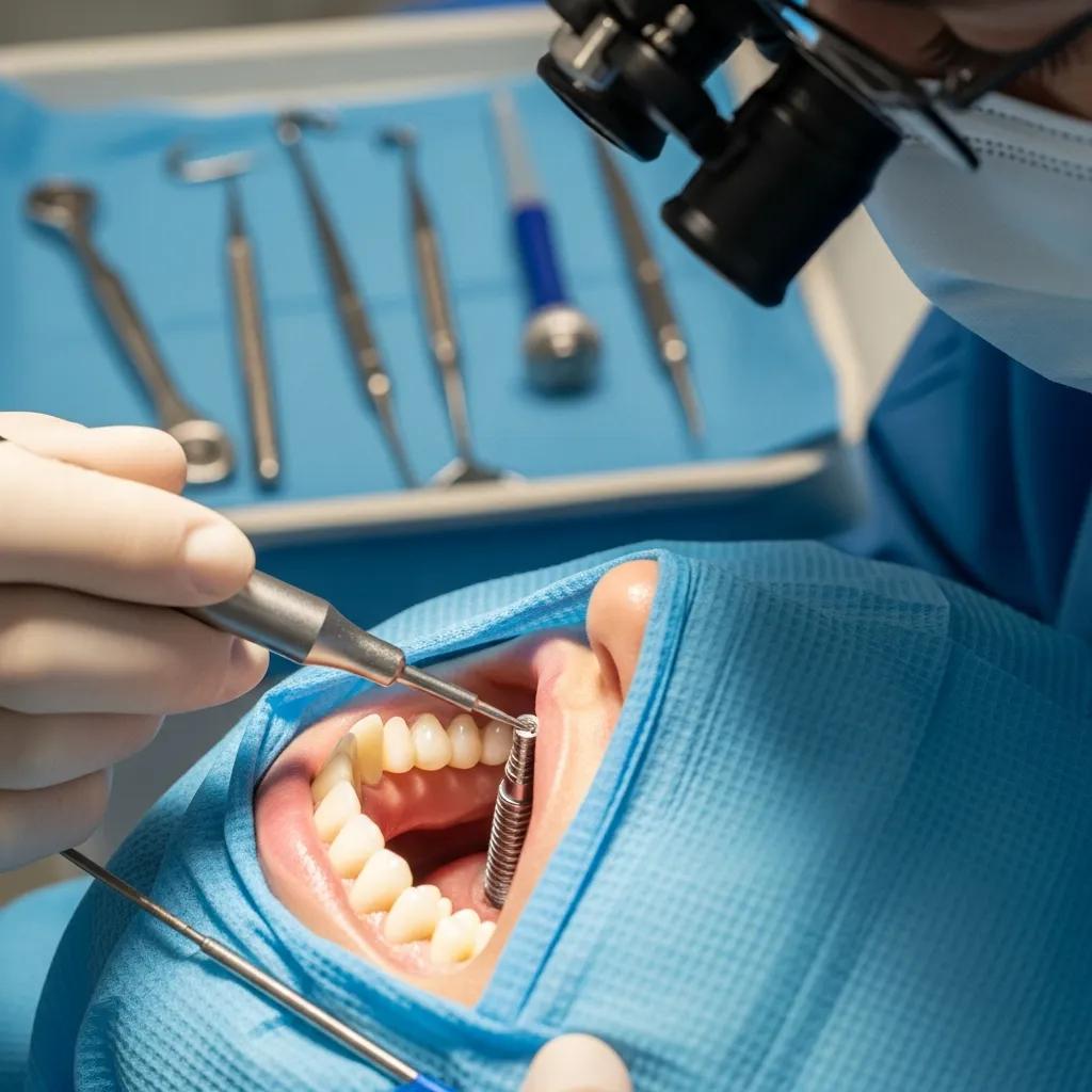 Profesional dental colocando un implante inmediato con precisi&oacute;n