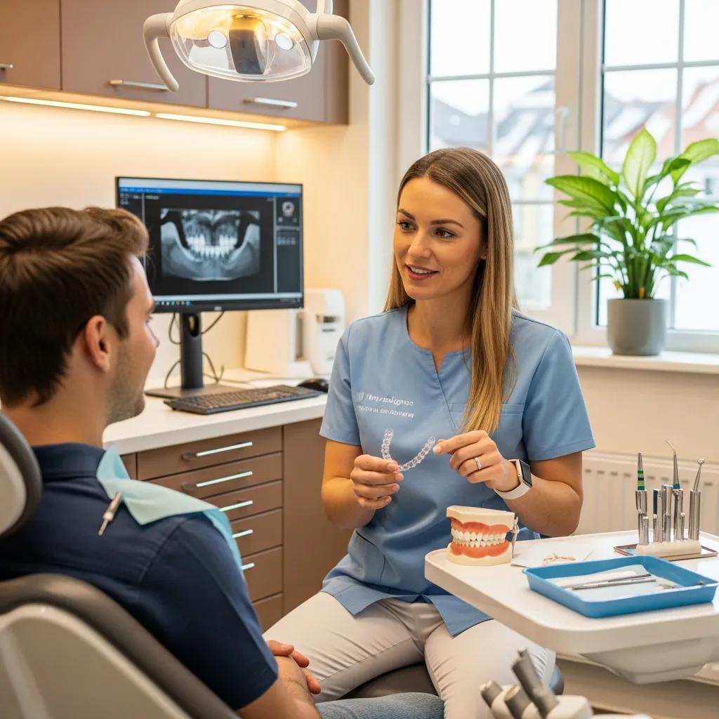 Consulta de Invisalign en clínica dental con paciente y ortodoncista