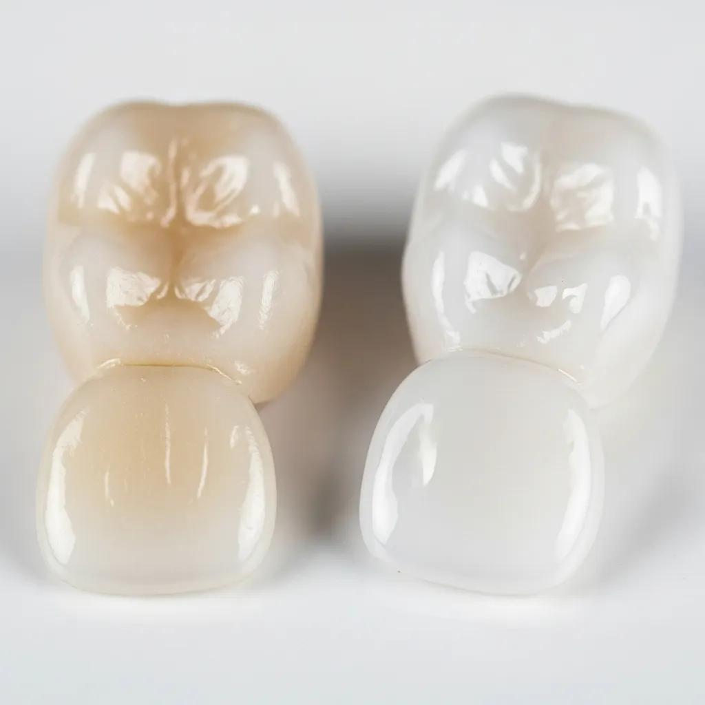 Comparison of resin composite and ceramic dental veneers, showcasing material differences for aesthetic dentistry